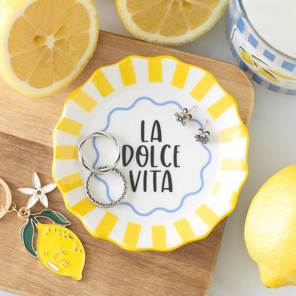 Gele Gestreepte La Dolce Vita Sieradenschaal