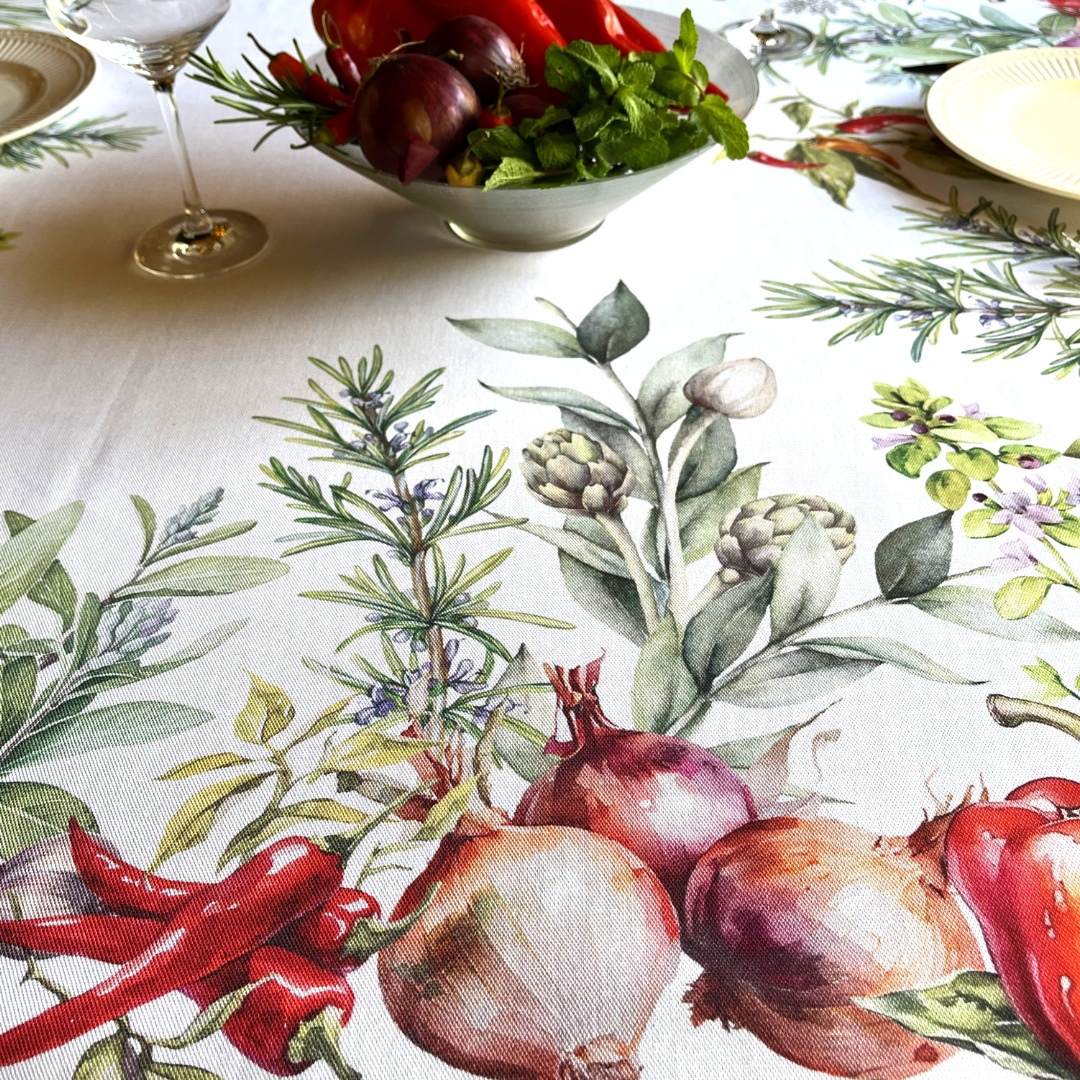 Italiaans tafelkleed Erbe Aromatiche - katoen - kruidenprint