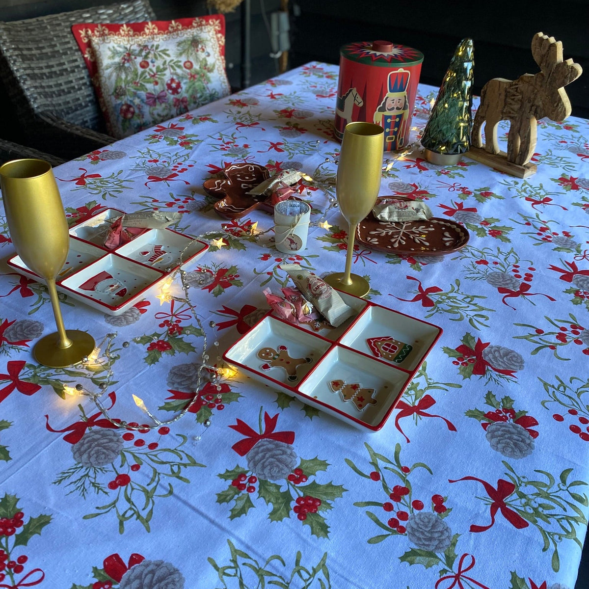 Italiaans tafelkleed Natale - katoen - hulstprint