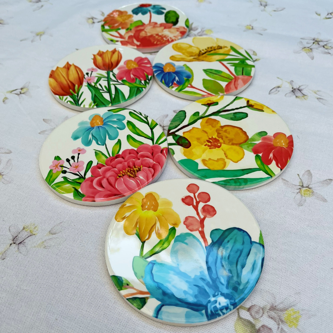 Set van 6 onderzetters - Keramiek - Blooming